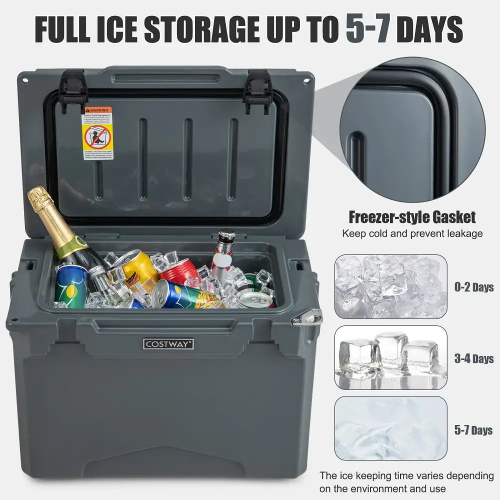 25 QT Hard Cooler with Aluminum Handle and Integrated Cup Holders-Gray - Gray - Coolers