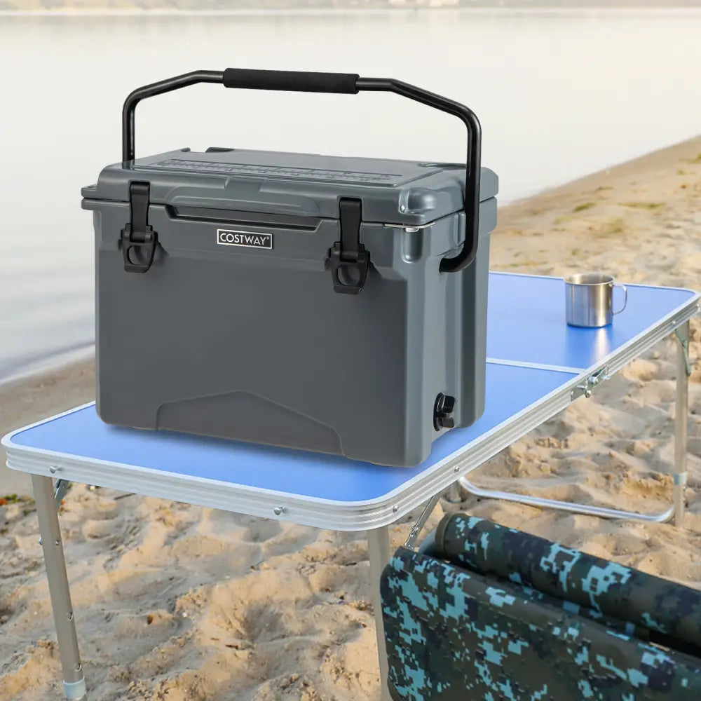 25 QT Hard Cooler with Aluminum Handle and Integrated Cup Holders-Gray - Gray - Coolers