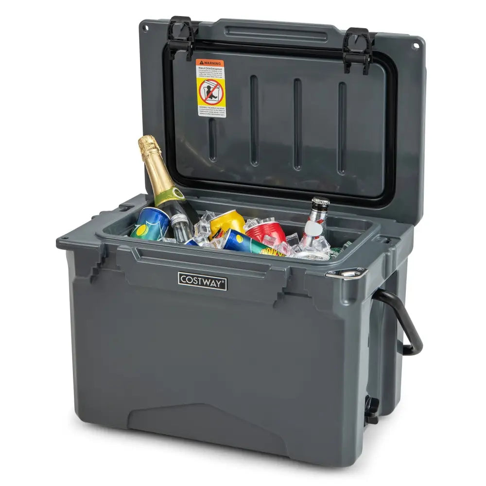 25 QT Hard Cooler with Aluminum Handle and Integrated Cup Holders-Gray - Gray - Coolers