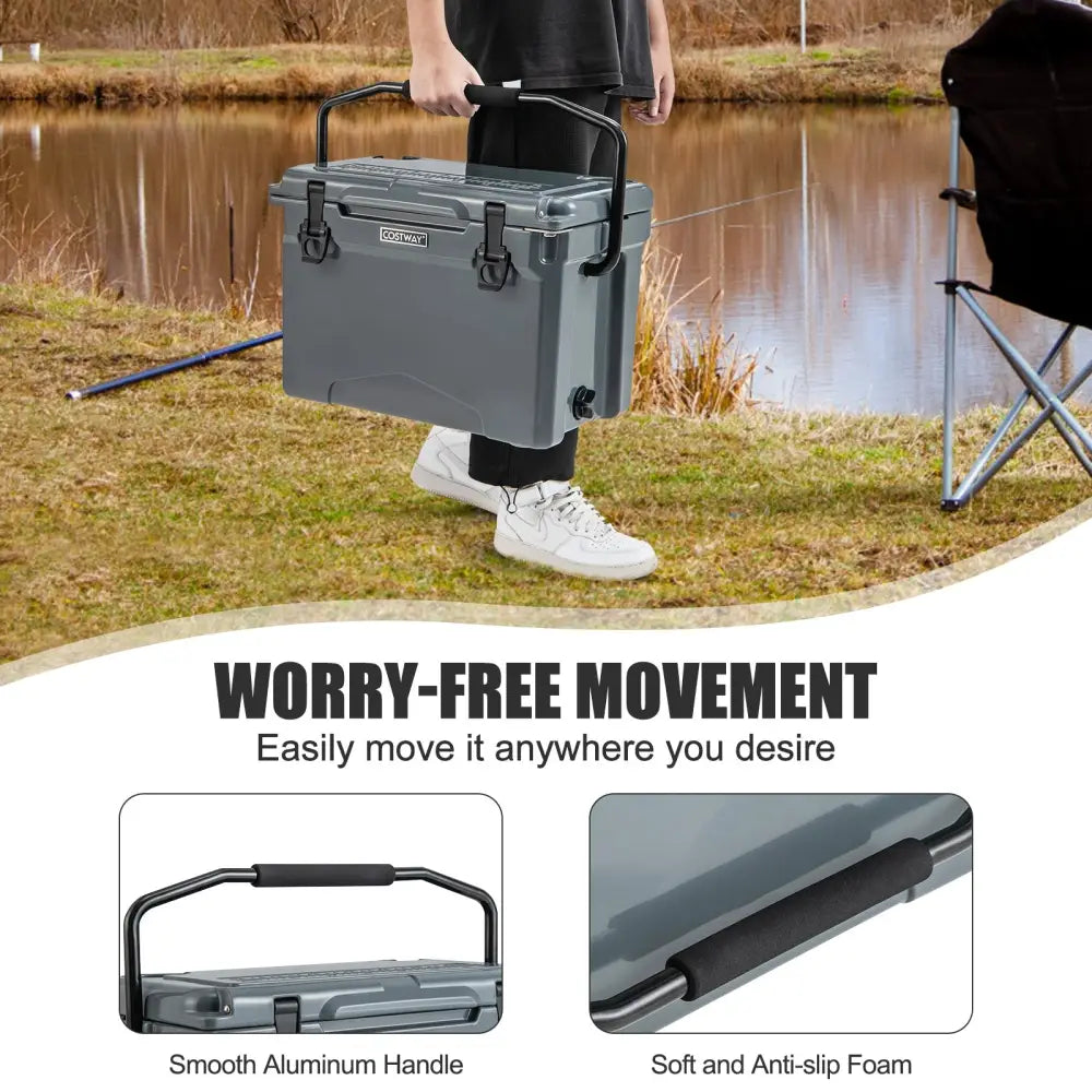 25 QT Hard Cooler with Aluminum Handle and Integrated Cup Holders-Gray - Gray - Coolers