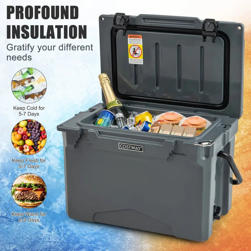 25 QT Hard Cooler with Aluminum Handle and Integrated Cup Holders-Gray - Gray - Coolers