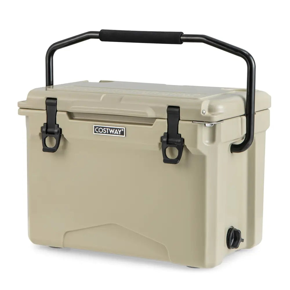 25 QT Hard Cooler with Aluminum Handle and Integrated Cup Holders-Tan - Tan - Coolers