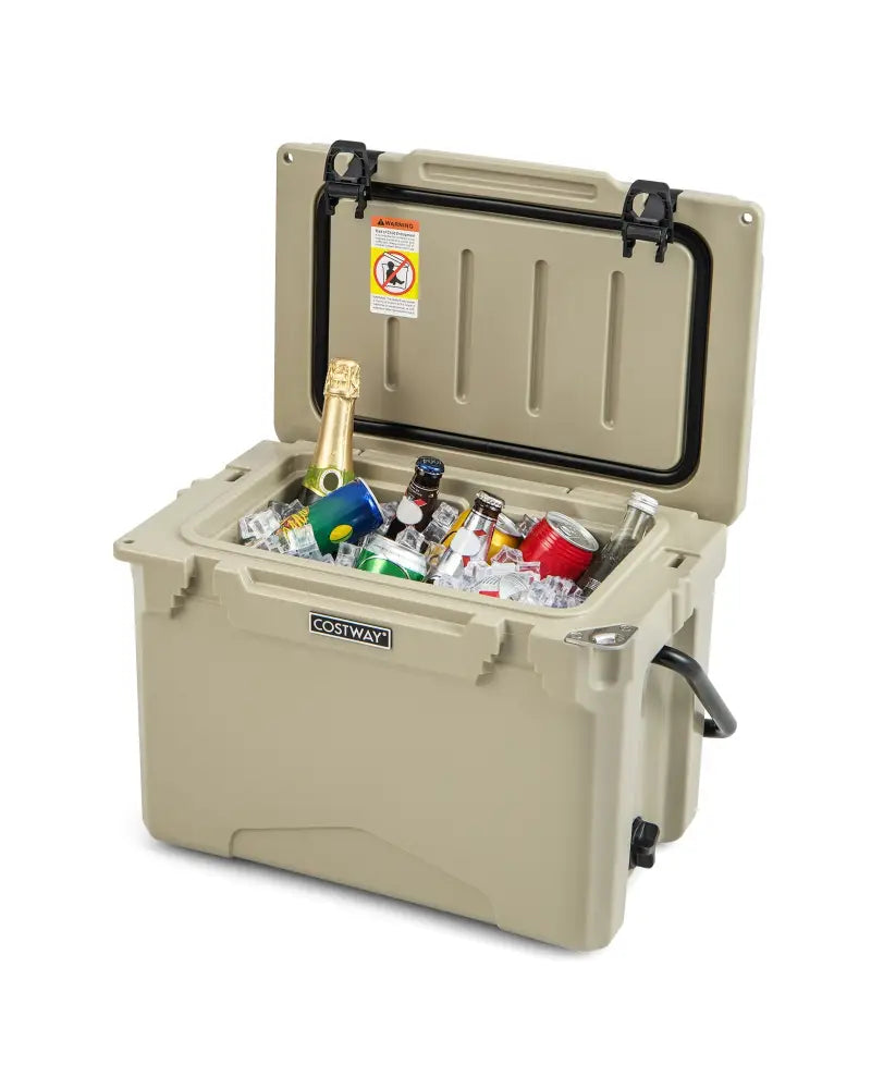 25 QT Hard Cooler with Aluminum Handle and Integrated Cup Holders-Tan - Tan - Coolers