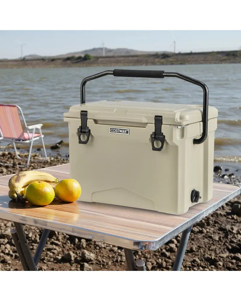 25 QT Hard Cooler with Aluminum Handle and Integrated Cup Holders-Tan - Tan - Coolers