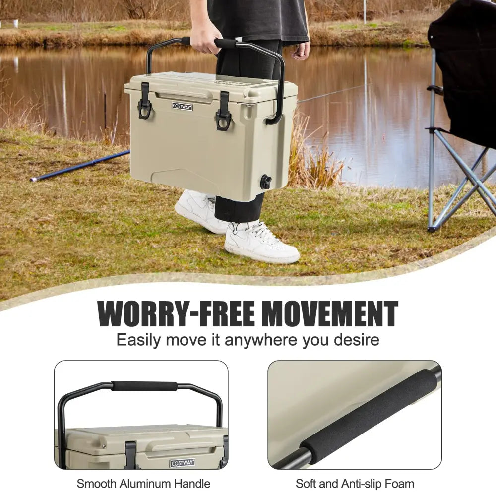 25 QT Hard Cooler with Aluminum Handle and Integrated Cup Holders-Tan - Tan - Coolers