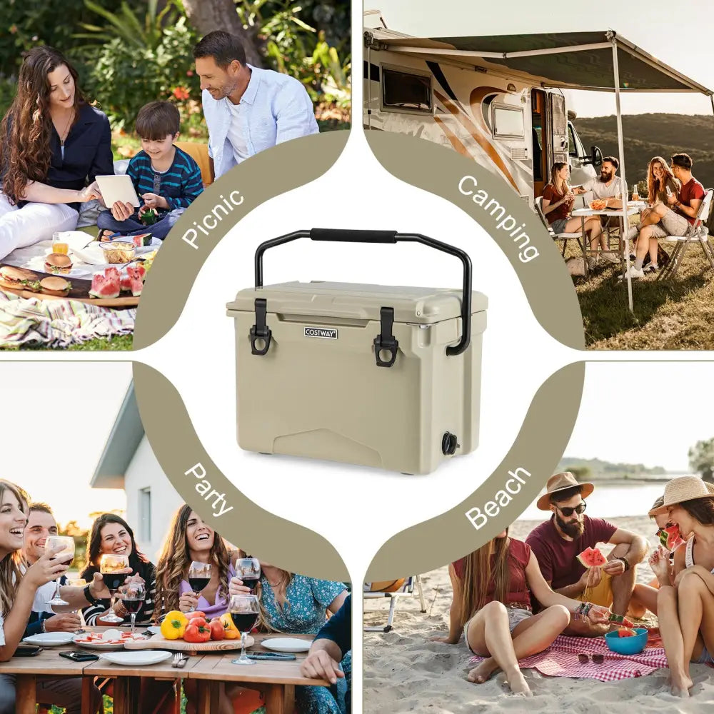 25 QT Hard Cooler with Aluminum Handle and Integrated Cup Holders-Tan - Tan - Coolers