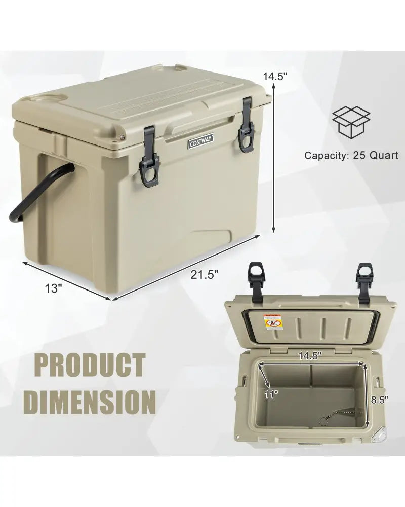 25 QT Hard Cooler with Aluminum Handle and Integrated Cup Holders-Tan - Tan - Coolers