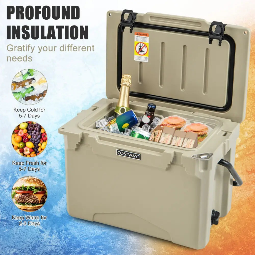 25 QT Hard Cooler with Aluminum Handle and Integrated Cup Holders-Tan - Tan - Coolers