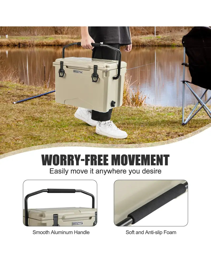25 QT Hard Cooler with Aluminum Handle and Integrated Cup Holders-Tan - Tan - Coolers
