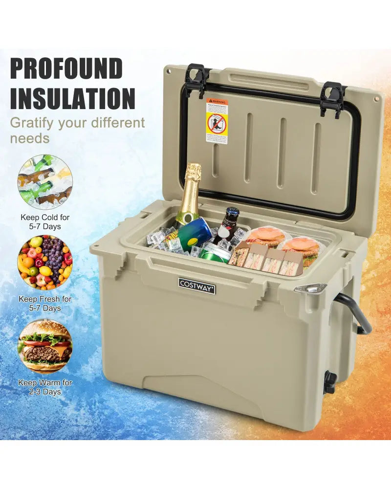 25 QT Hard Cooler with Aluminum Handle and Integrated Cup Holders-Tan - Tan - Coolers