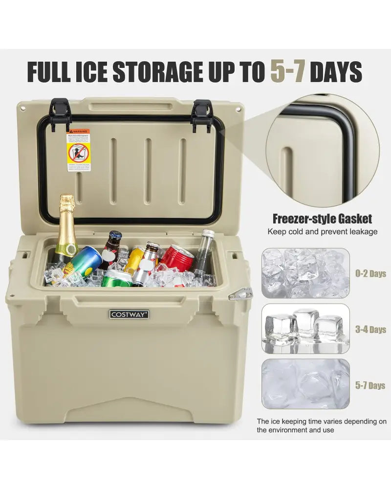 25 QT Hard Cooler with Aluminum Handle and Integrated Cup Holders-Tan - Tan - Coolers