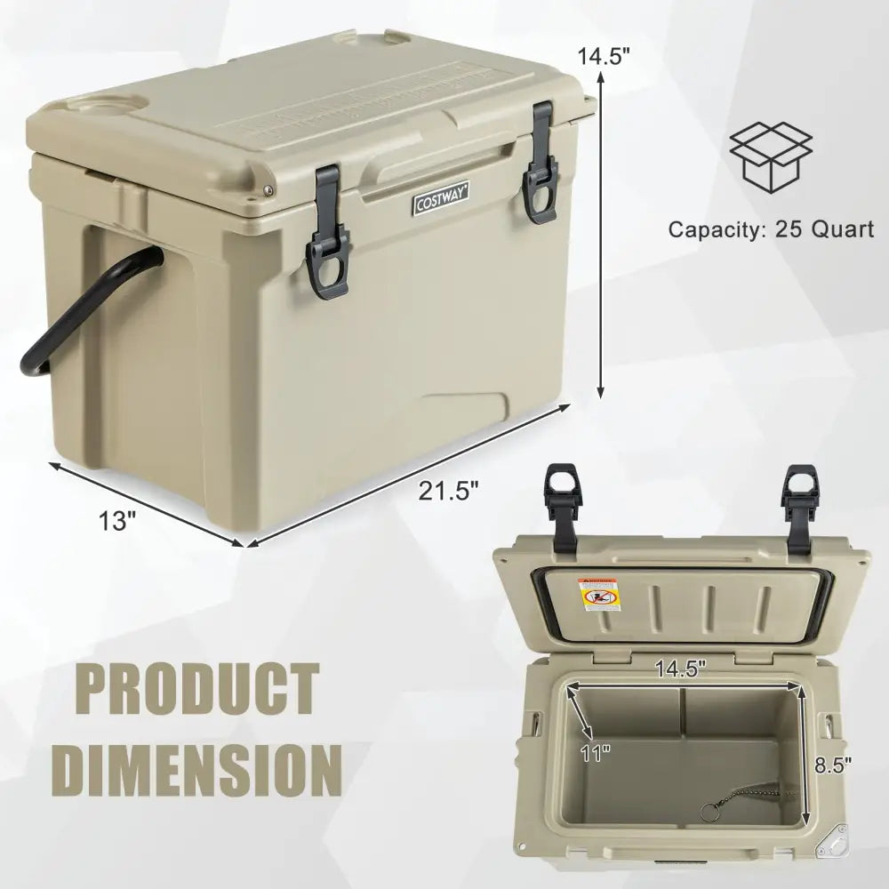 25 QT Hard Cooler with Aluminum Handle and Integrated Cup Holders-Tan - Tan - Coolers