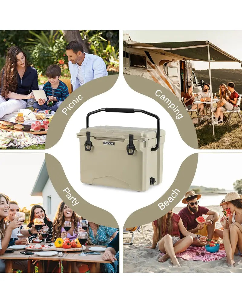 25 QT Hard Cooler with Aluminum Handle and Integrated Cup Holders-Tan - Tan - Coolers