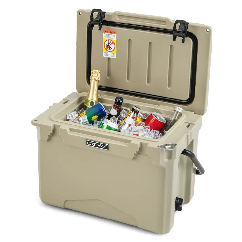 25 QT Hard Cooler with Aluminum Handle and Integrated Cup Holders-Tan - Tan - Coolers