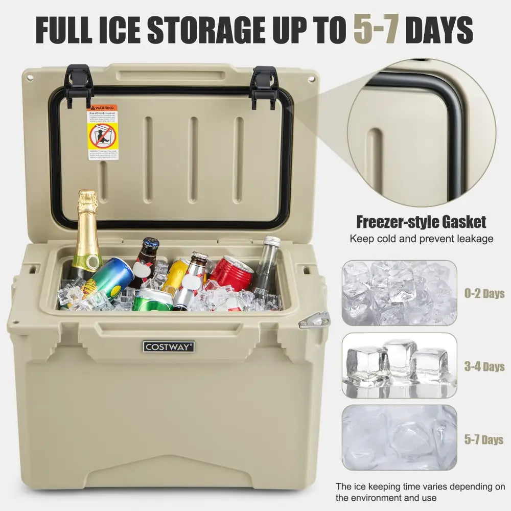 25 QT Hard Cooler with Aluminum Handle and Integrated Cup Holders-Tan - Tan - Coolers