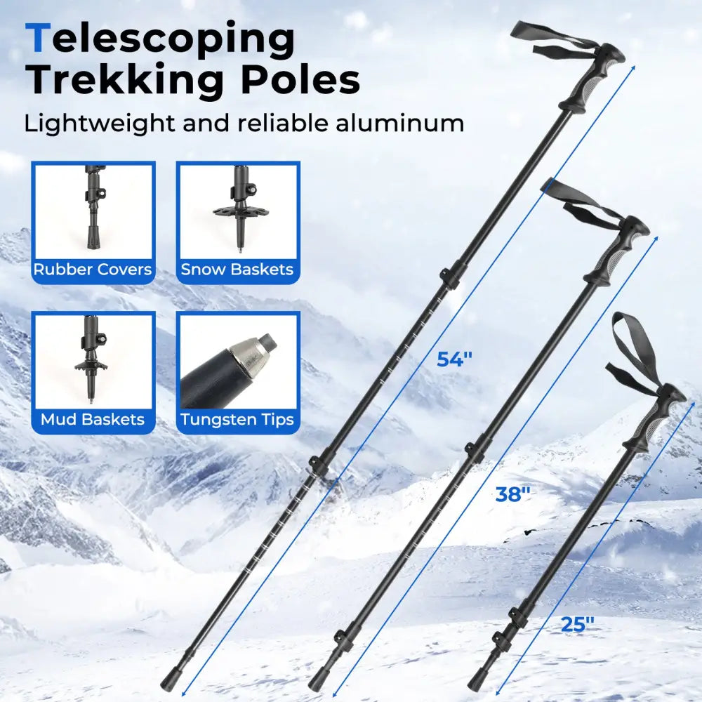 25€ Snowshoes with Trekking Poles-Black - Black - Winter Sports & Activities