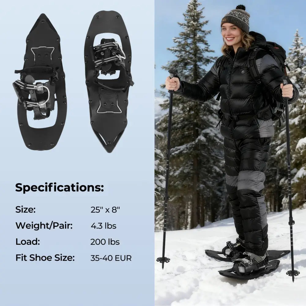 25€ Snowshoes with Trekking Poles-Black - Black - Winter Sports & Activities