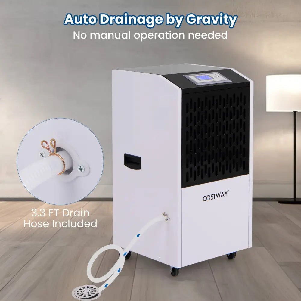 250 Pints Commercial Dehumidifier with Drain Hose Large Spaces up to 8500 Sq.Ft-White - White - Dehumidifiers