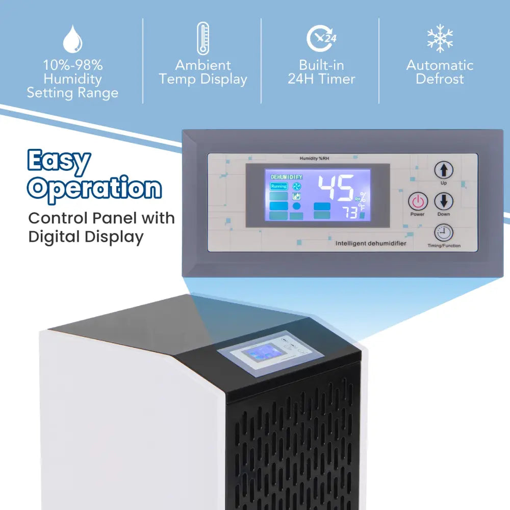250 Pints Commercial Dehumidifier with Drain Hose Large Spaces up to 8500 Sq.Ft-White - White - Dehumidifiers