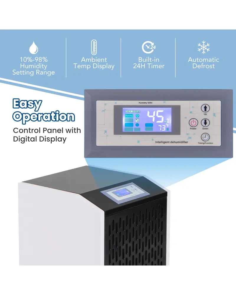 250 Pints Commercial Dehumidifier with Drain Hose Large Spaces up to 8500 Sq.Ft-White - White - Dehumidifiers