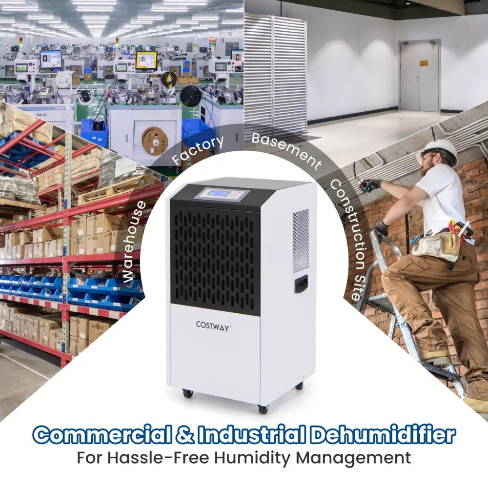 250 Pints Commercial Dehumidifier with Drain Hose Large Spaces up to 8500 Sq.Ft-White - White - Dehumidifiers