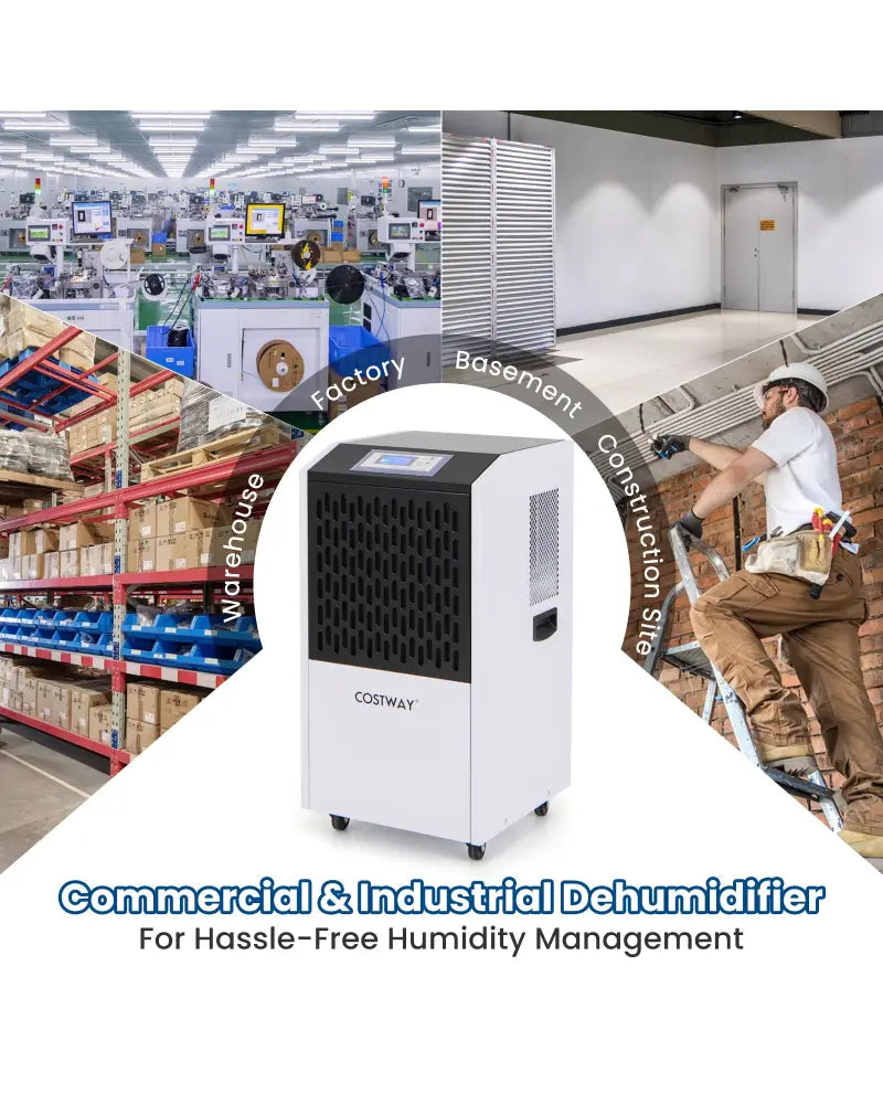 250 Pints Commercial Dehumidifier with Drain Hose Large Spaces up to 8500 Sq.Ft-White - White - Dehumidifiers