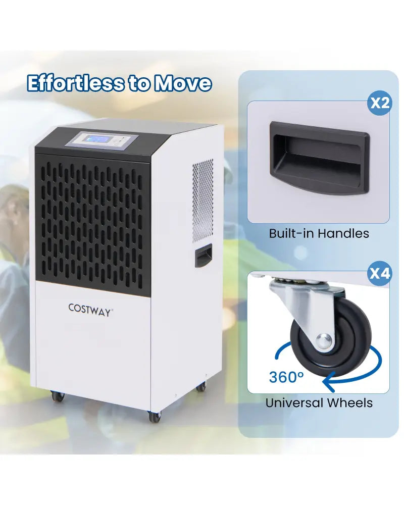 250 Pints Commercial Dehumidifier with Drain Hose Large Spaces up to 8500 Sq.Ft-White - White - Dehumidifiers