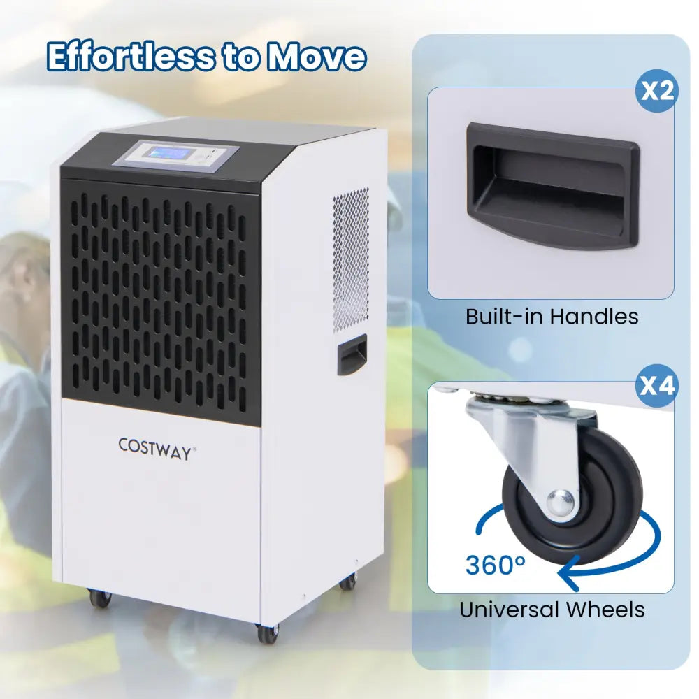 250 Pints Commercial Dehumidifier with Drain Hose Large Spaces up to 8500 Sq.Ft-White - White - Dehumidifiers
