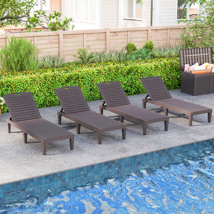 Outdoor PP Chaise Lounge Chairs Set of 2 with 4-Position Adjustable Backrests-Coffee