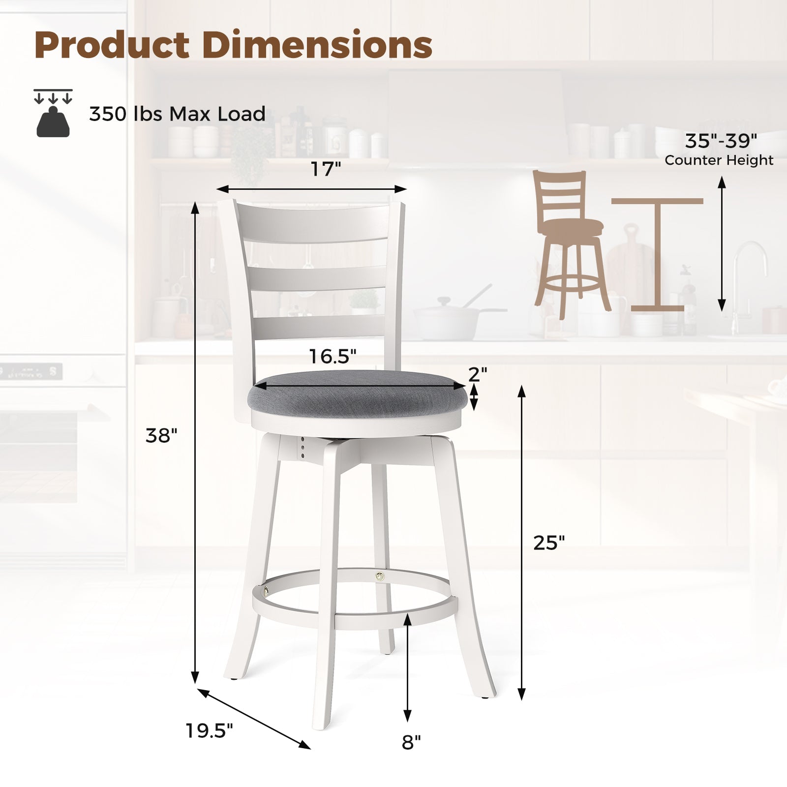 25"/30.5" Swivel Barstools Set of 2  360° Rotating Bar/Counter Height Chairs with Upholstered Seat-25 Inch