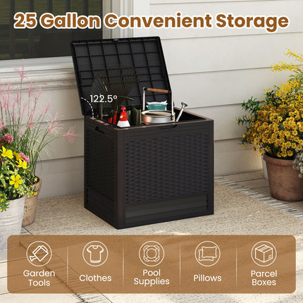 25 Gallon Outdoor Storage Box with Rattan Patterns-Brown