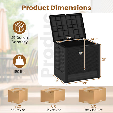 25 Gallon Outdoor Storage Box with Rattan Patterns-Black