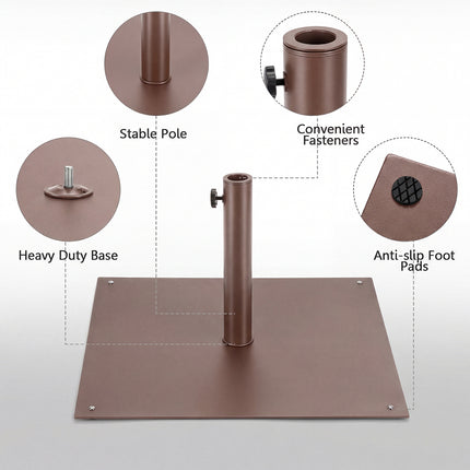 25 Inch Square Patio Umbrella Base 42 LBS Weighted-Brown