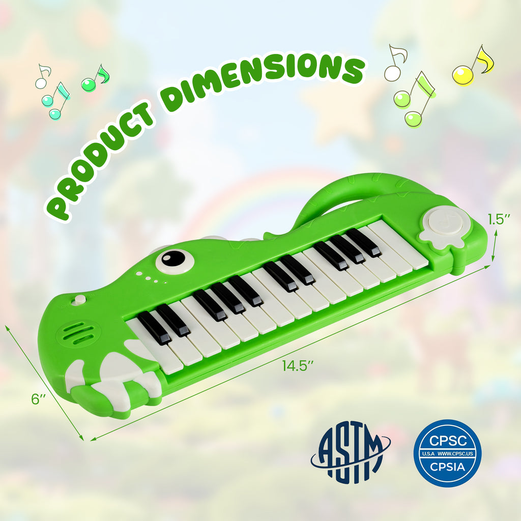 25-Key Kids Piano Keyboard Dinosaur Shape Toy Digital Piano with Built-in Music & Light-Green