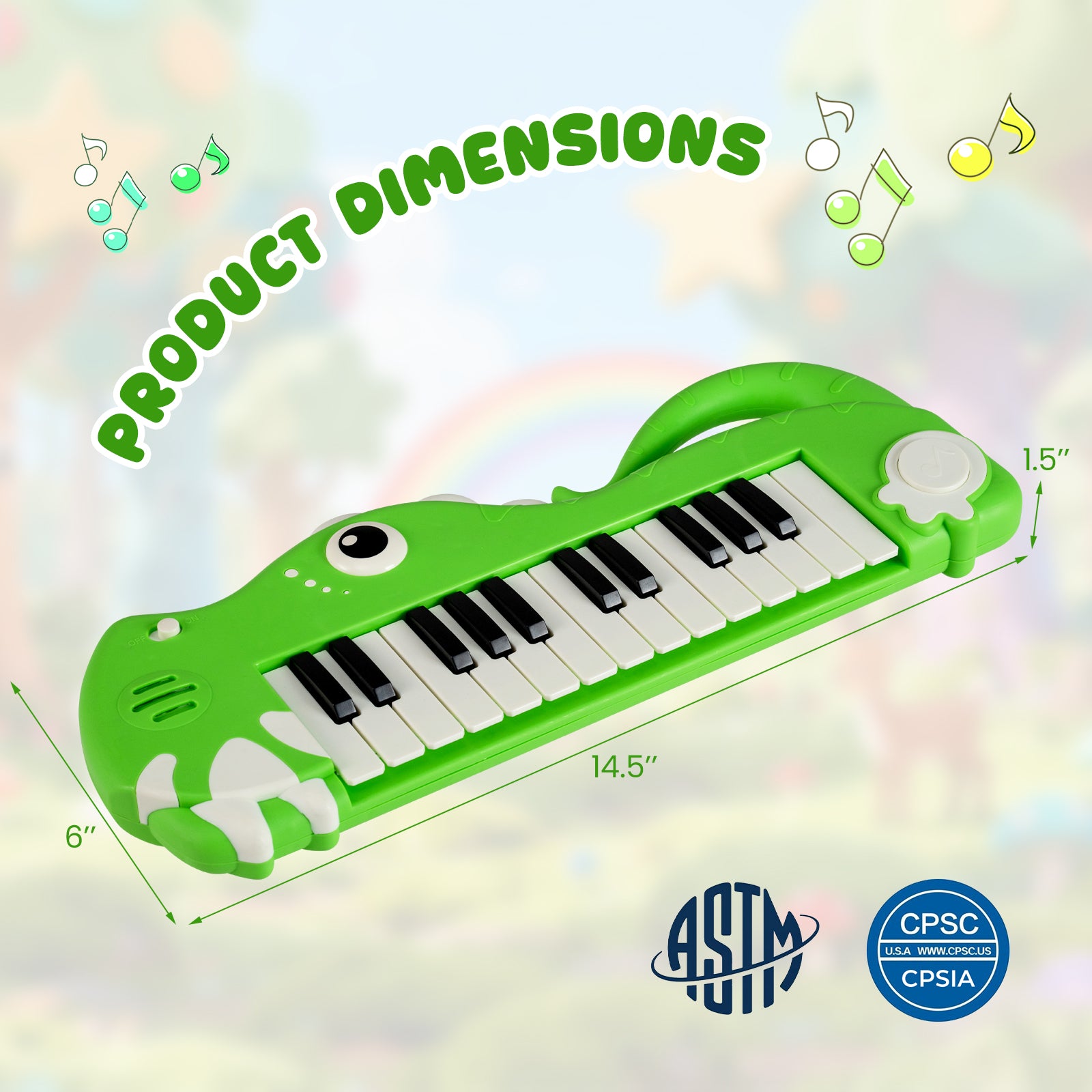 25-Key Kids Piano Keyboard Dinosaur Shape Toy Digital Piano with Built-in Music & Light-Green