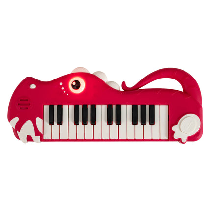 25-Key Kids Piano Keyboard Dinosaur Shape Toy Digital Piano with Built-in Music & Light-Red