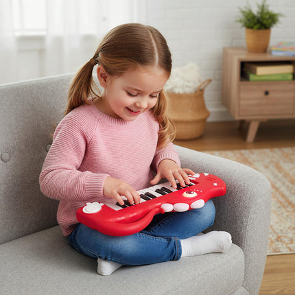 25-Key Kids Piano Keyboard Dinosaur Shape Toy Digital Piano with Built-in Music & Light-Red