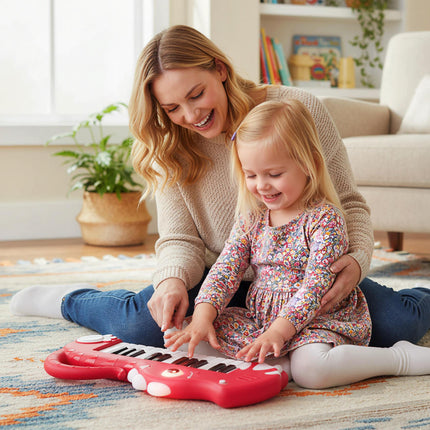 25-Key Kids Piano Keyboard Dinosaur Shape Toy Digital Piano with Built-in Music & Light-Red