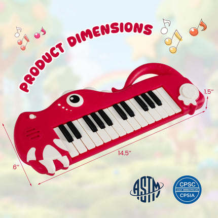 25-Key Kids Piano Keyboard Dinosaur Shape Toy Digital Piano with Built-in Music & Light-Red