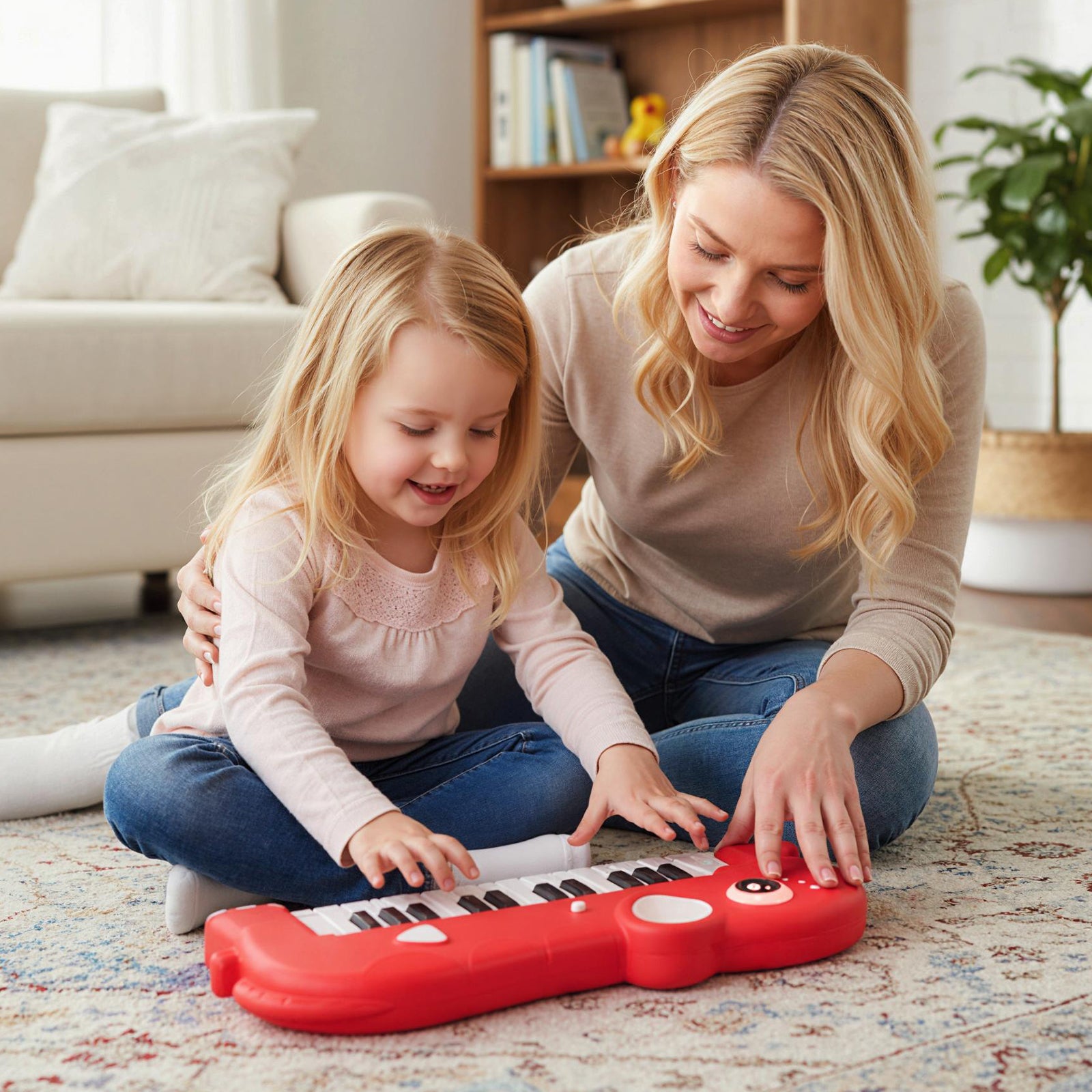 25-Key Kids Piano Keyboard Elephant Shape Toy Digital Piano with Built-in Music and Light-Red