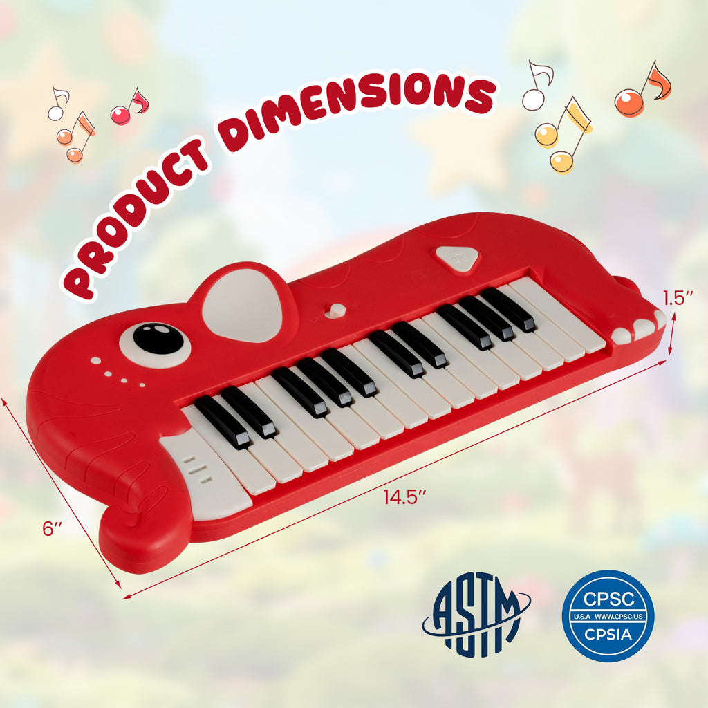 25-Key Kids Piano Keyboard Elephant Shape Toy Digital Piano with Built-in Music and Light-Red