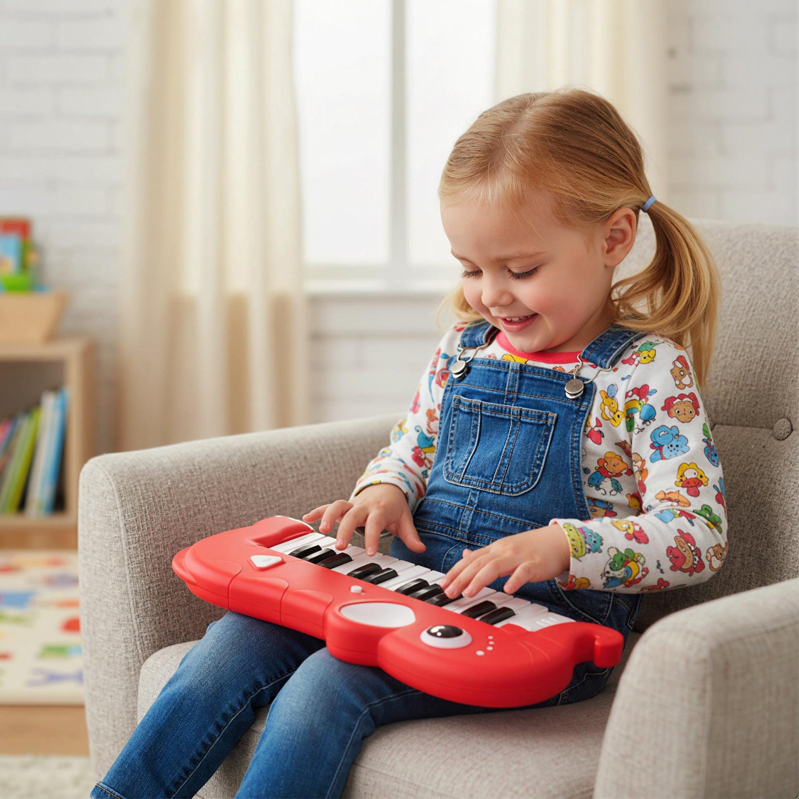 25-Key Kids Piano Keyboard Elephant Shape Toy Digital Piano with Built-in Music and Light-Red