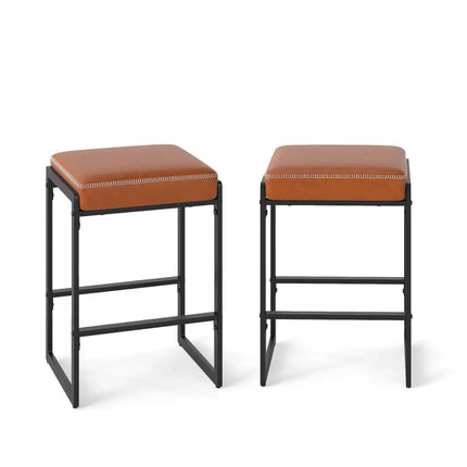 26 inch Bar Stools Set of 2 Counter Height Barstools with Faux Leather Upholstered Seat-Brown - Brown - Bar Stools