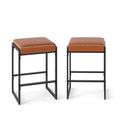 26 inch Bar Stools Set of 2 Counter Height Barstools with Faux Leather Upholstered Seat-Brown - Brown - Bar Stools
