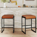 26 inch Bar Stools Set of 2 Counter Height Barstools with Faux Leather Upholstered Seat-Brown - Brown - Bar Stools