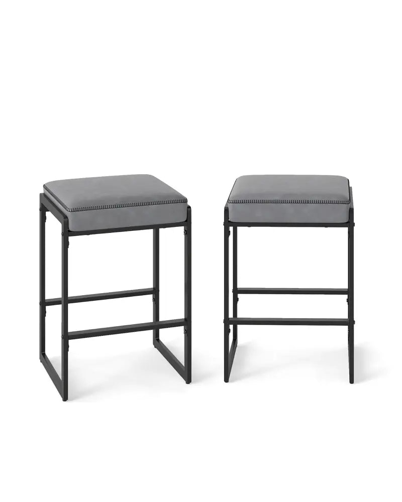 26 inch Bar Stools Set of 2 Counter Height Barstools with Faux Leather Upholstered Seat-Gray - Gray - Bar Stools