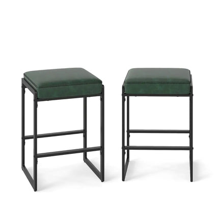 26 inch Bar Stools Set of 2 Counter Height Barstools with Faux Leather Upholstered Seat-Green - Green - Bar Stools