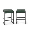 26 inch Bar Stools Set of 2 Counter Height Barstools with Faux Leather Upholstered Seat-Green - Green - Bar Stools