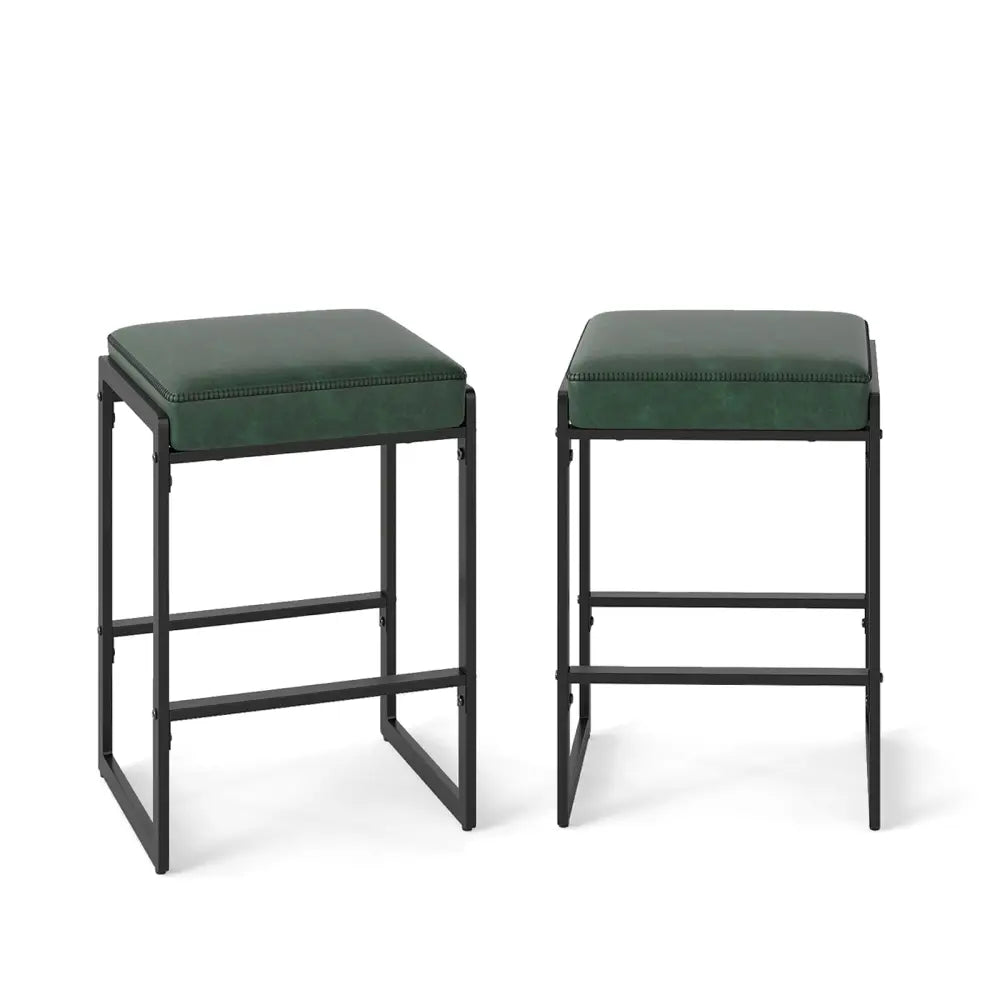 26 inch Bar Stools Set of 2 Counter Height Barstools with Faux Leather Upholstered Seat-Green - Green - Bar Stools