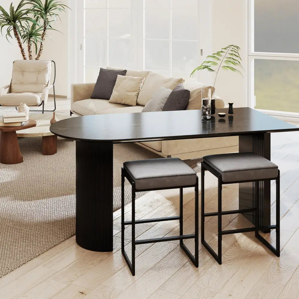 26 inch Bar Stools Set of 2 Counter Height Barstools with Faux Leather Upholstered Seat-Gray - Gray - Bar Stools